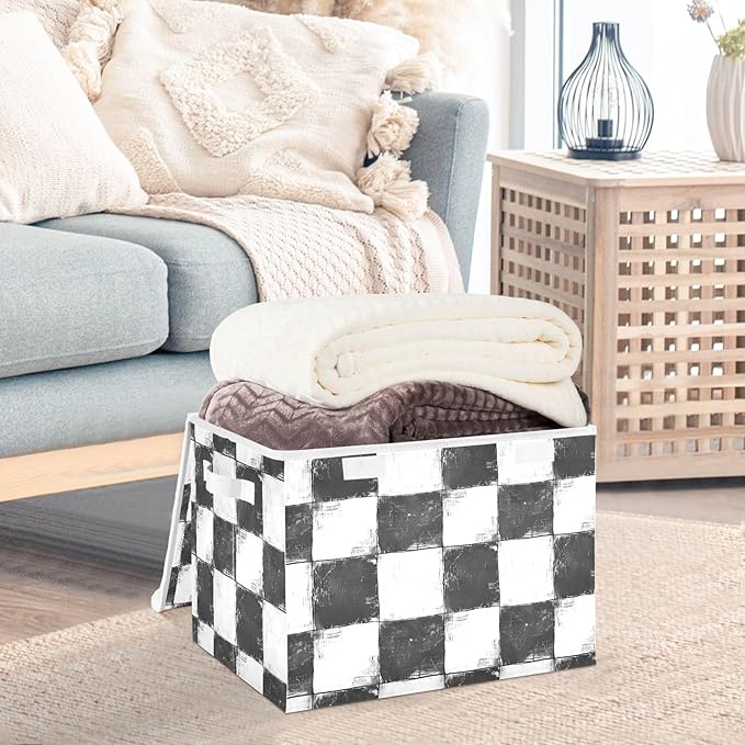 KLL foldable 40 L storage bins for dorm with handles heavy duty storage bag organizer Christmas for Home Office Organization Black and White Square