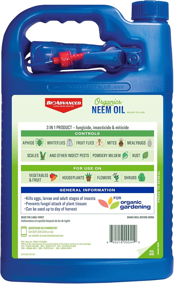 BioAdvanced Organics Brand Neem Oil Ready-to-Use 1 Gal Neem Oil for Plants