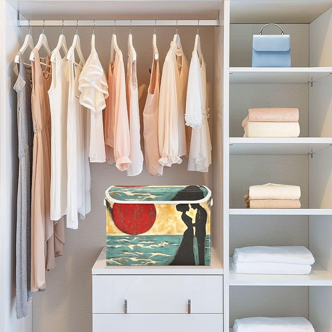 AIXIWAWA Lidded Storage Cube (Valentine Beach) Fabric Foldable Closet Bins with Flip Lid and Handles Organizer Basket Container 16.5 x 12.6 x 11.8 IN