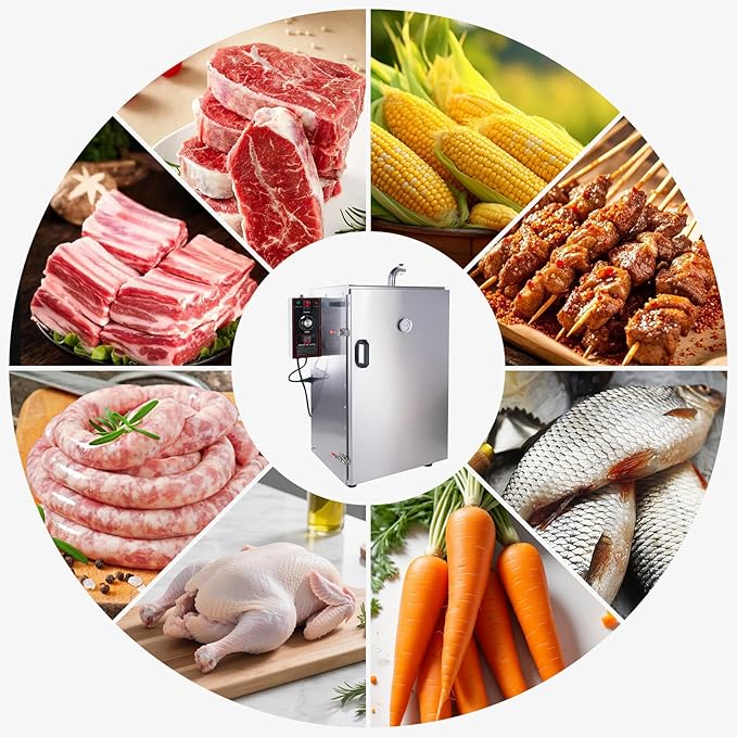 HAKKA Commercial Vertical Electric Smoke Oven for BBQ Grill Smoker 4 Rack 1000W Outdoor Indoor Home Cooking Pastrami Sausage Bacon Smoked Chicken Smoked Pork (DSH-S20B)