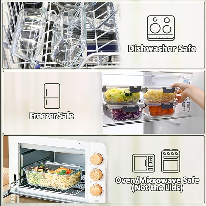 [8-Pack30 oz]Glass Meal Prep ContainersMCIRCO Glass Food Storage ContainersAirtight lunch Containers with Lids Microwave Oven Freezer and Dishwasher White