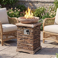 COSIEST Outdoor Propane Fire Pit Table w Faux Brown Compact Ledge Stone 20 Square Base and Faux Rose-Marble Round Bowl Certified 40000 BTU Free Lava Rocks Fits 20lb Tank Inside Raincover