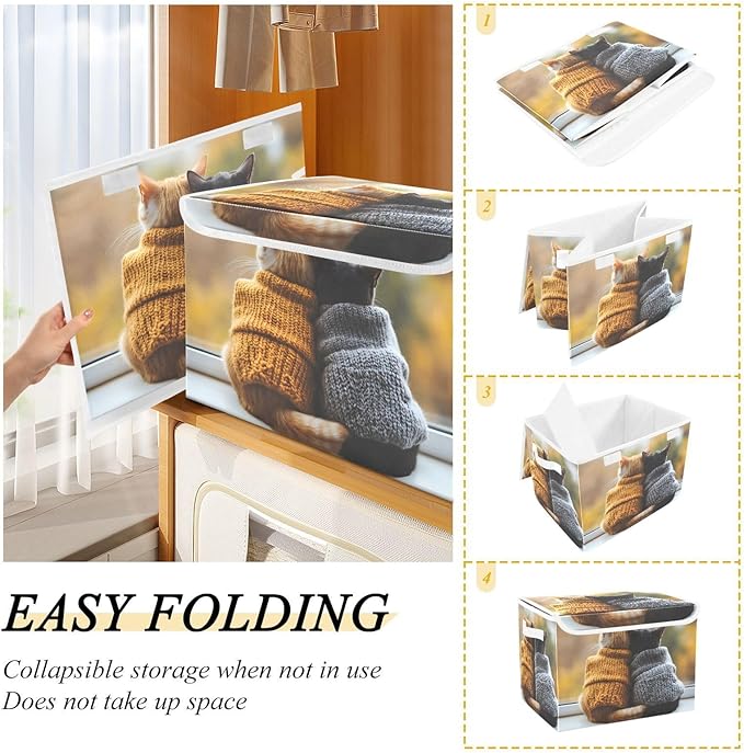AIXIWAWA Lidded Storage Cube (Cat Lover) Fabric Foldable Closet Bins with Flip Lid and Handles Organizer Basket Container 16.5 x 12.6 x 11.8 IN