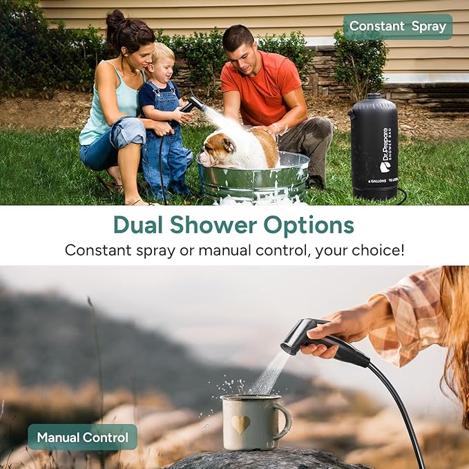 DR.PREPARE Portable Shower for Camping 4/5 Gallons Camping Shower Bag Portable Outdoor Shower with Pump for Hiking Climbing Pet Cleaning Car Washing Beach &amp Emergency