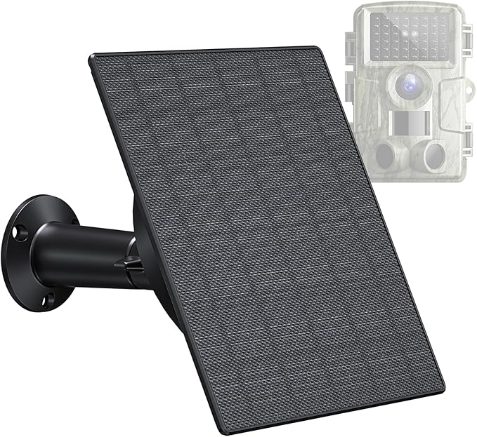 Zivif 5W Trail Camera Solar Panel 10400mAh Built-in Battery Adjustable 6V/9V/12V Output DC Plugs 5.5x2.1mm 4.0x1.7mm 3.5x1.35mm IP66 Waterproof 360° Mount 9.8ft Cable
