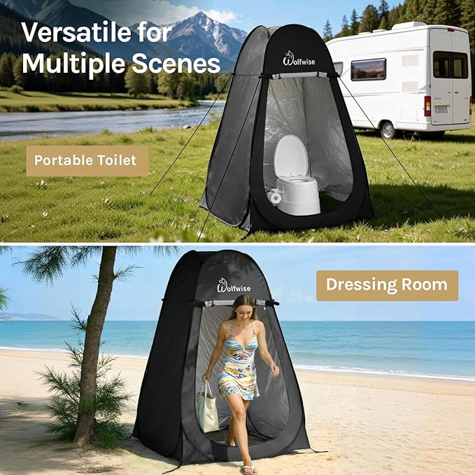 Wolfwise Pop Up Shower Tent for Camping Portable Instant Changing Tent with Ventilation Window &amp Carry Bag Privacy Bathroom Toilet for Beach &amp Outdoor Width 47  Height 75  Silver-Coated