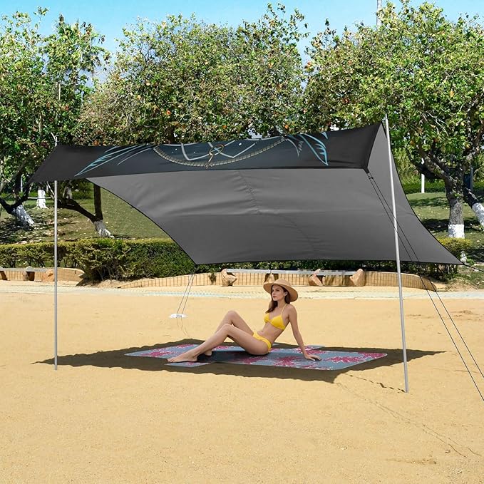 ALAZA Blue Owl Dreamcatcher Beach Tent Sun Shelter UPF50+ Protection Beach Shade Canopy w/ 4 Sandbags for Outdoor Camping Fishing Backyard Fun Picnic 10x9 ft