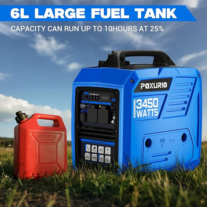 3450-Watt Portable Inverter Generator for Home Use 1.6Gallon Large Fuel Tank Up to 8.3 Hours Use 120V Gas Powered Generator Super Quiet - EPA Compliant