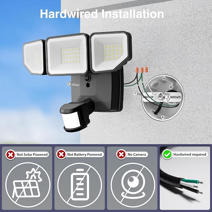 65W 6500LM Flood Lights Outdoor Motion Sensor with Night Light Hardwired Security Floodlights 6500K IP65 Waterproof Dusk to Dawn Lighting Outside Black 1 Pack