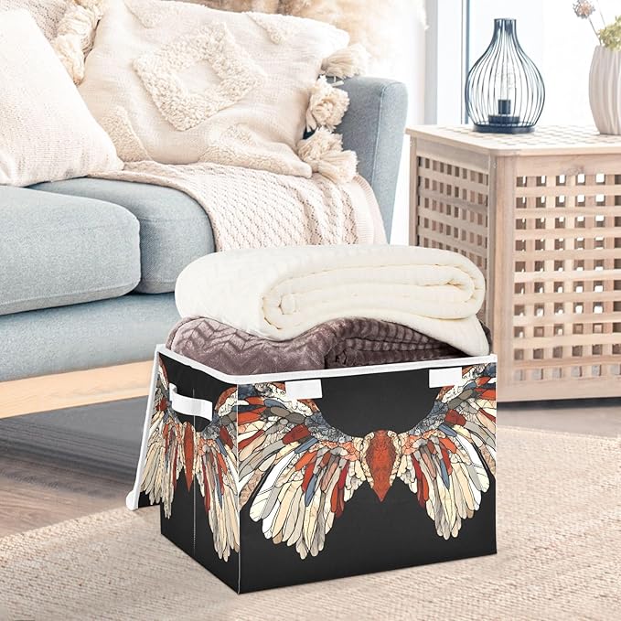 Storage Cube with Lid Wings Pattern Print 16.5×12.6×11.8 IN Collapsible Large Capacity Foldable Storage Basket Bin Organizer