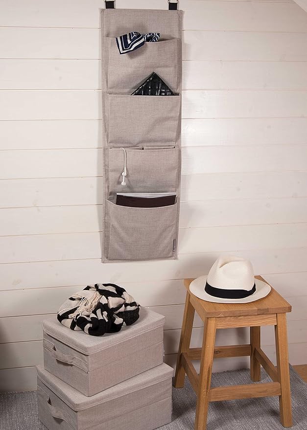 Bigso Box of Sweden Small Storage Box with Lid and Handle - Fabric Storage Box Made of Polyester and Cardboard in Linen Look - Folding Container for Clothes Accessories Toys etc. - Beige