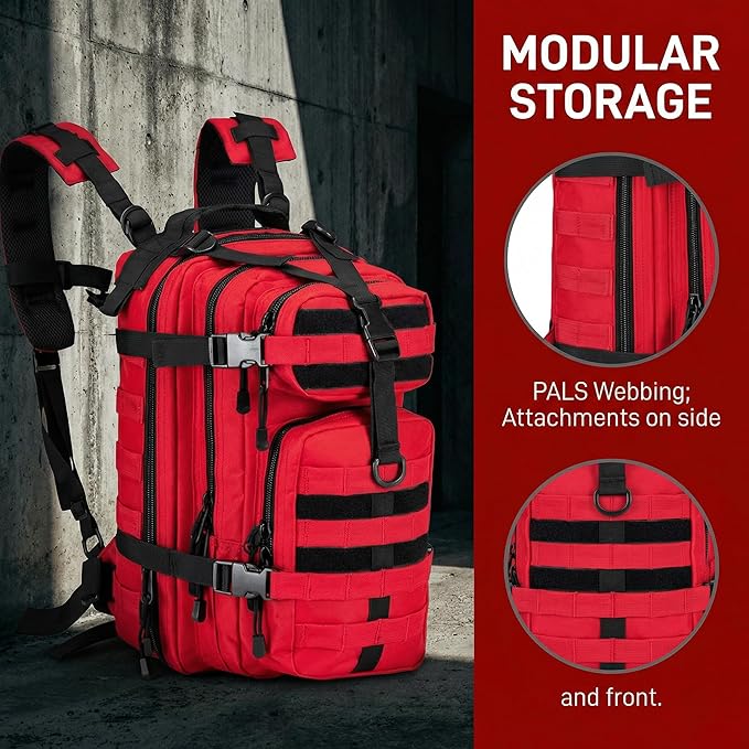Small Military Tactical Backpack 30L Assault Backpack Tactical Bag for OutdoorHiking Camping Travel (RED)