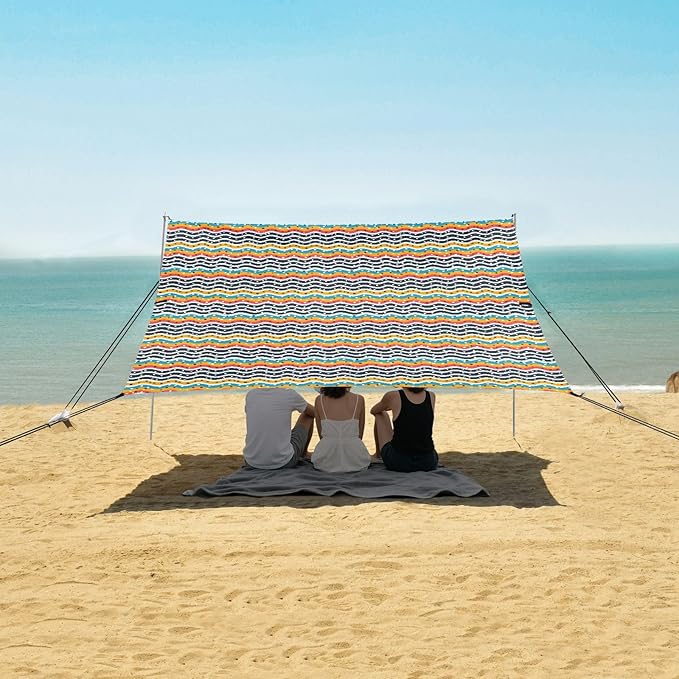 ALAZA Wavy Polka Dots Beach Tent Sun Shelter UPF50+ Protection Beach Shade Canopy w/ 4 Sandbags for Outdoor Camping Fishing Backyard Fun Picnic 10x9 ft