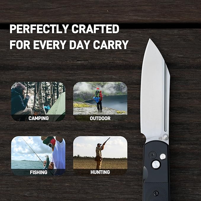 ARTISANCUTLERY Holm Folding Pocket Knife EDC Knife with 3.10'' AR-RPM9 Steel Handle with Black PVD Steel and G10 Inlay Button Lock with Safety Switch for Camping Survival Outdoor 1875P Black