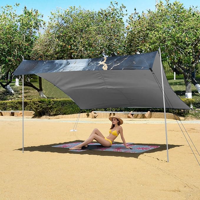 ALAZA Dark Blue Marble Beach Tent Sun Shelter Portable Canopy Sunshade for Outdoor Camping Picnics Backyard Fun 10x9 ft