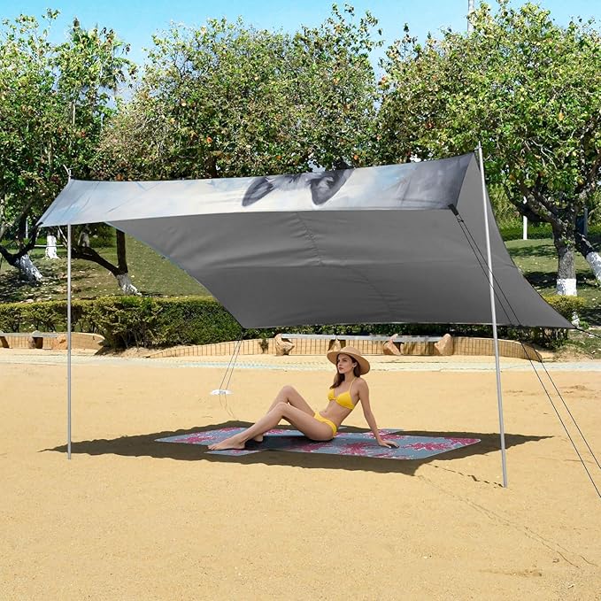 ALAZA Snow Two Wolf Huge Beach Tent Sun Shelter Portable Canopy Sunshade for Outdoor Camping Picnics Backyard Fun 10x9 ft