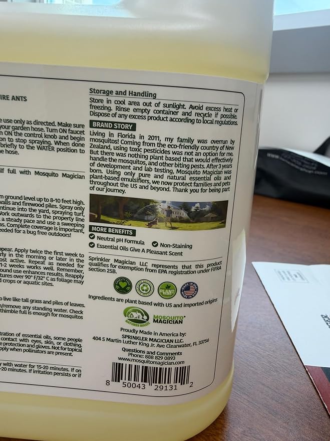 Mosquito Magician Ready to Use Hose Sprayer - Holds 32 Fl Oz of Liquid - Refillable - Kills Mosquitoes Fleas and Fire Ants - for Yards Lawns Patios - with Essential Oils - Mint