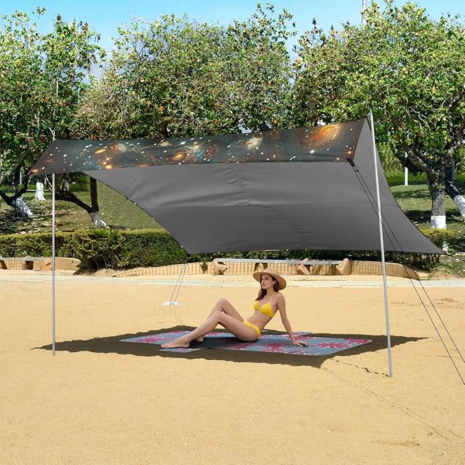 ALAZA Rooster Starry Nebula Beach Tent Sun Shelter Portable Canopy Sunshade for Outdoor Camping Picnics Backyard Fun 10x9 ft