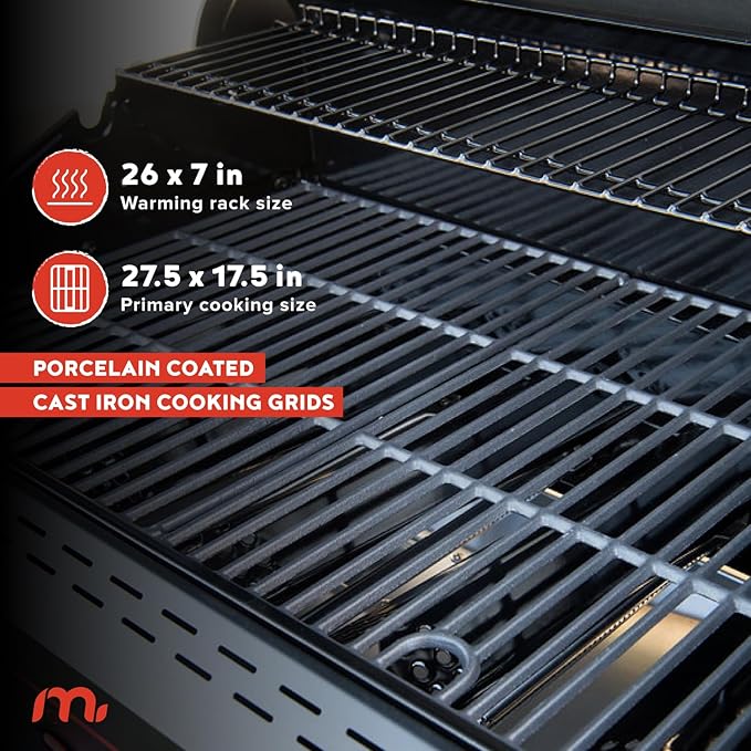 Megamaster 5-Burner Propane Gas Grill with Side Tables Accessory Hooks 50000 BTUs 656 SQ. In. Cooking Space 2 Wheel Transport Outdoor Kitchen Grill for BBQs Backyards and More - 720-0982