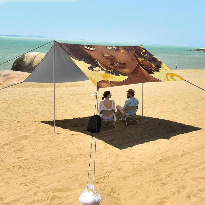 ALAZA African Woman with Sunflower Beach Tent Sun Shelter Portable Canopy Sunshade for Outdoor Camping Picnics Backyard Fun 10x9 ft