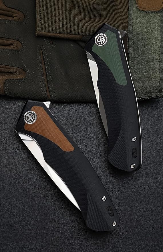 Petrified fish PF838 3.74 D2 steel folding knife outdoor tactical pocket knives G10 handle camping hunting Cutter EDC tool (Green satin)
