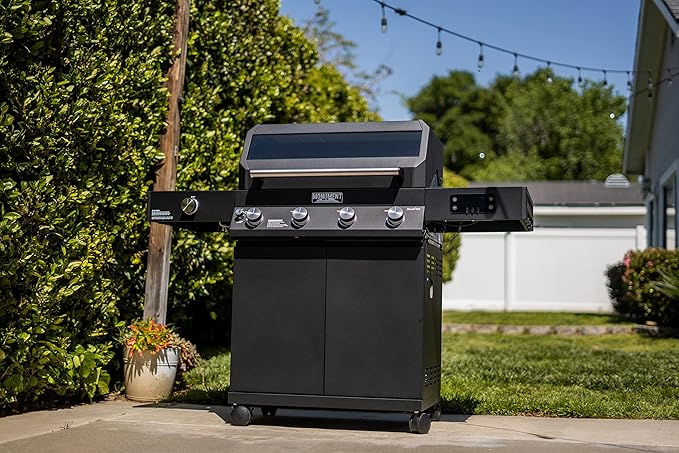 Monument Grills 4+1 Liquid Propane Gas Smart BBQ Grill 4 Burners &amp 1 Side Burner Denali 425 with Smart Technology and Knob Controls Black