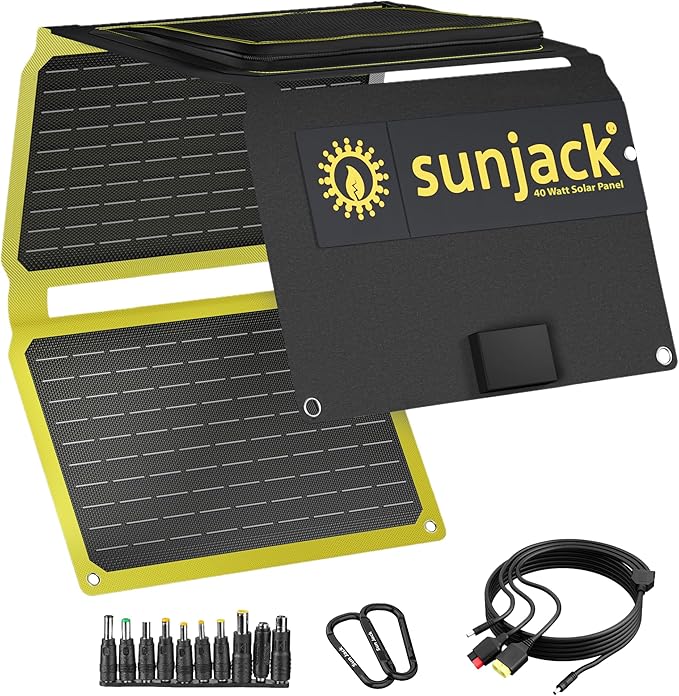 SunJack – 40 Watt Foldable Solar Panel ETFE Waterproof Portable Solar Panel with Kickstands USB-C PD30W USB-A QC3.0 DC Output Solar Panels for Camping Hiking Emergency Power