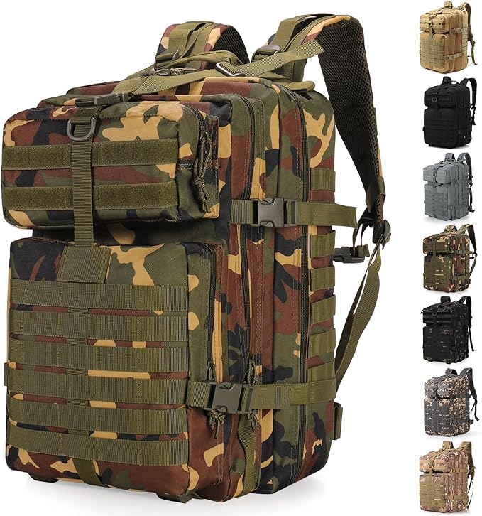 ShowyLive 3P Tactical Backpack Military Rucksack - 45L Large Hiking Backpack Waterproof Durable Camping Backpack for Men Women Travel Outdoor Sports Bug Out Bag (CP)