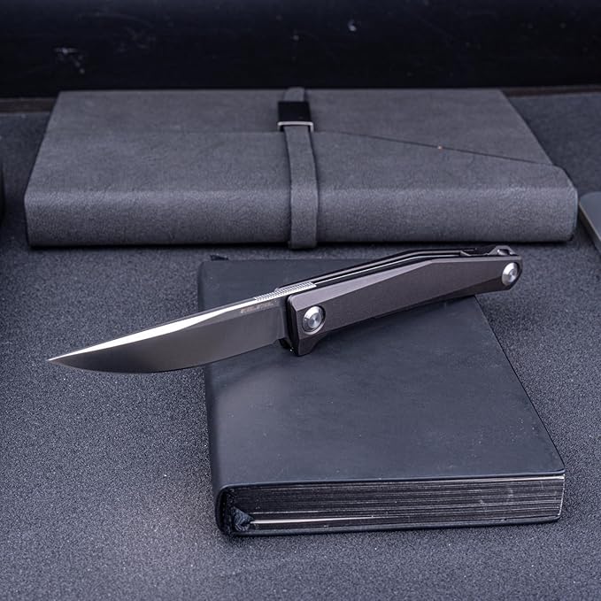Real Steel Teres lightweight EDC Flipper Knife 3.11'' Nitro-V ‎Satin Hollow-Ground BladeAluminum HandleLiner Lock Knife Gentleman's Knife with Pocket ClipHunting Camping Hiking Fishing Knife Gift