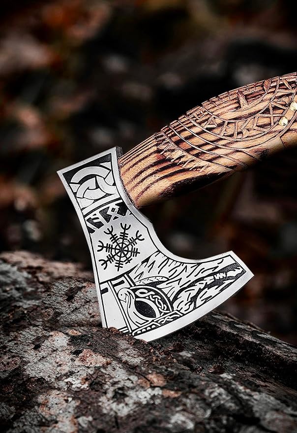 AX-7992 Custom Gift Forged Carbon Steel Viking Axe with Rose Wood Shaft Viking Bearded Camping Axe Mens Gift Poshland Axe