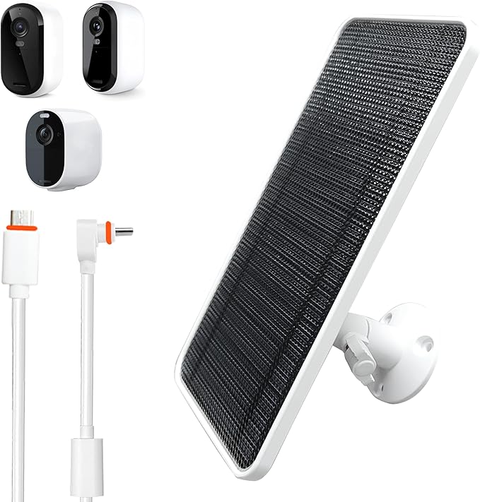 Solar Panel for Arlo Essential/XL Spotlight Cam (1st Gen) Essential 2K/2K XL (2nd Gen3rd Gen) with 13FT Micro USB &amp Type-C Cables 360° Adjustable Aluminum Mount 1 Pack