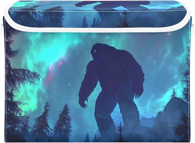 Storage Cube with Lid Aurora Sasquatch Print 16.5×12.6×11.8 IN Collapsible Large Capacity Foldable Storage Basket Bin Organizer