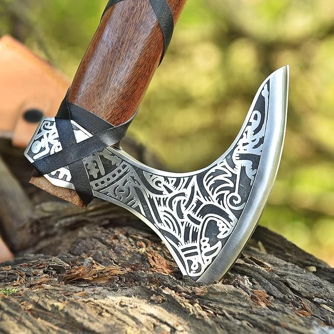Custom Handmade Viking Axe Ragnar Wood Handle Carbon Steel with Leather Sheath(FM-03)