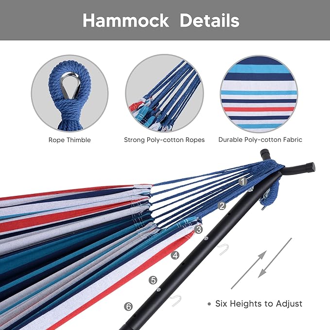 SUNCREAT 2-in-1 Convertible Portable Double Hammock with Stand Included Outdoor Hammock and Stand Patented Sea Blue