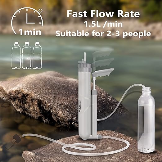 FS-TFC Water Purifier Survival Gear 4-Stage Portable Water Filter 1.5L/Min Fast Flow for Personal or Small Group Hiking Camping Travel and Emergency Preparedness