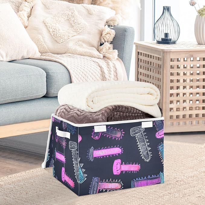 Storage Cube with Lid Cartoon Saws Print 16.5×12.6×11.8 IN Collapsible Large Capacity Foldable Storage Basket Bin Organizer