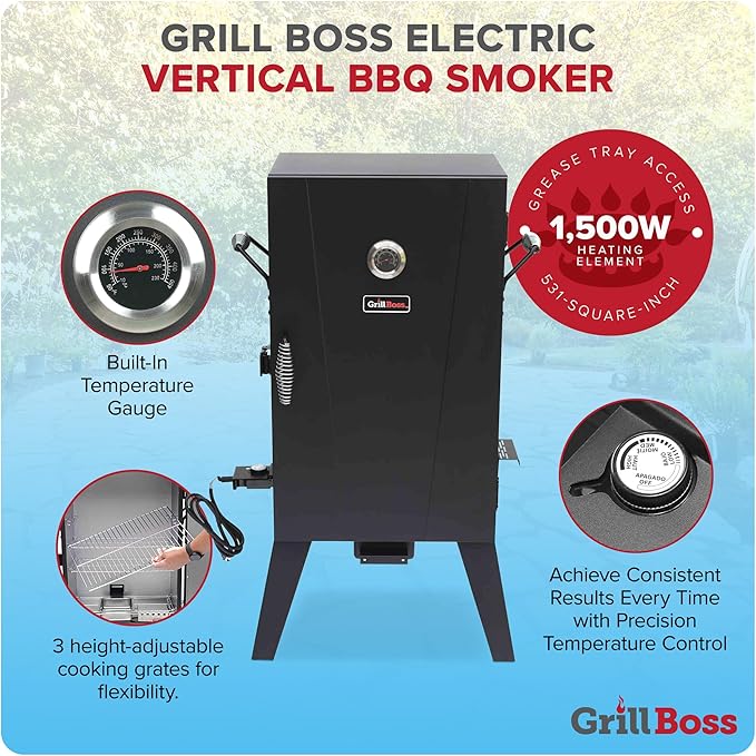 Grill Boss Electric Pellet Smoker Vertical BBQ with Digital Controls Black