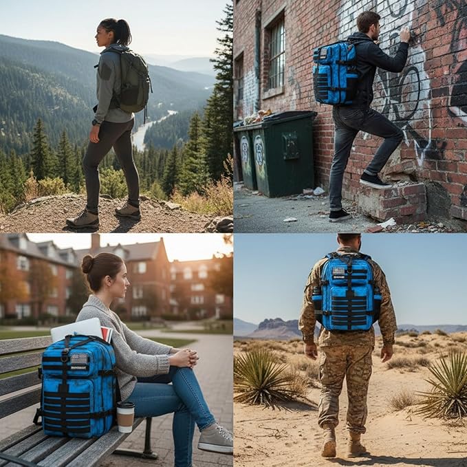 45L Military Tactical Backpack for Men &amp Women Bug Out Bag Assault pack Molle Daypack Hiking Trekking Rucksack (2.0 side pockets （blue tie dye）)
