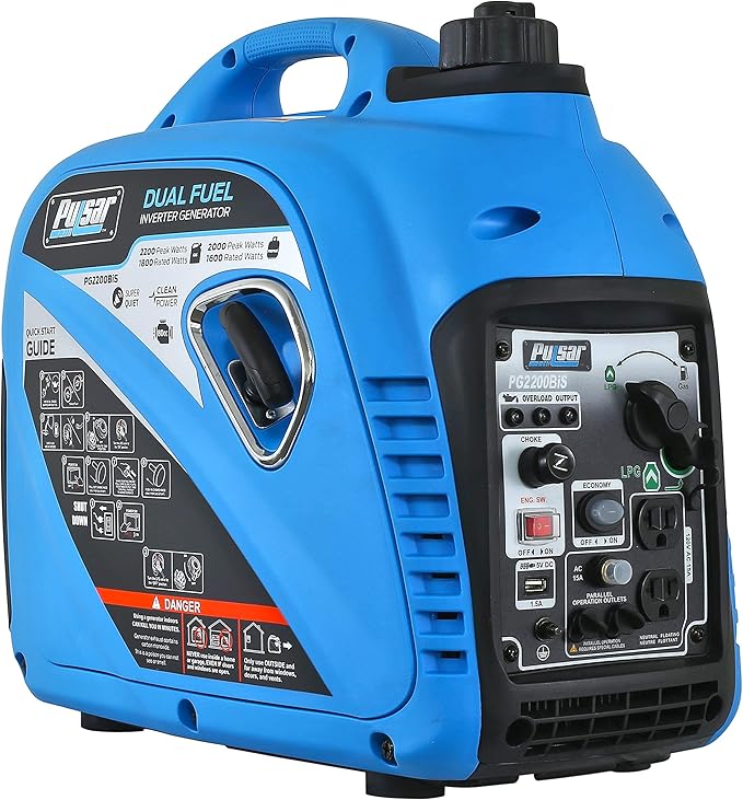 Pulsar 2200W Portable Dual Fuel Quiet Inverter Generator with USB Outlet &amp Parallel Capability CARB Compliant PG2200BiS