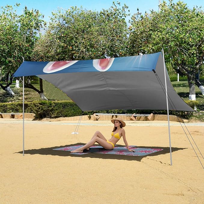Funny Cow in Sunny Sunflowers Field Beach Tent Sun Shelter Set UPF50+ UV Protection 10.5 x 9.19 FT Camping Shade Canopy with Sandbags Sand Anchors Carrying Bag and Others