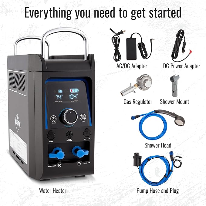 Hike Crew Propane Water Heater &amp Shower Pump | Rechargeable Portable Outdoor Water System w/Shower Head Attachment for Instant Hot Water While Camping Hiking Glamping &amp Vacationing