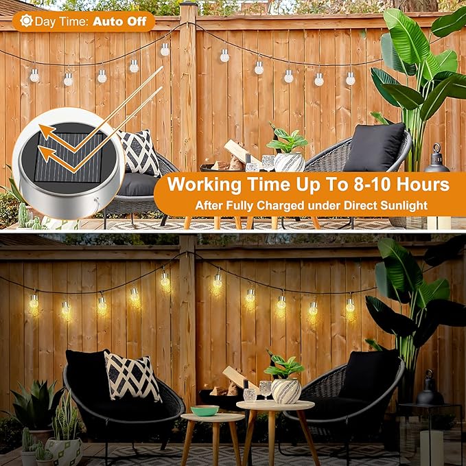 12Pack Hanging Outdoor Solar Lights - Decorative Cracked Glass LED Ball Lights Waterproof Tree Solar Powered Globe Lights with Handle for Garden Yard Patio Fence Christmas Decoration Warm White