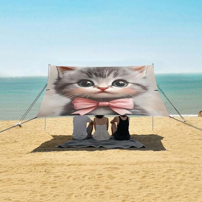 ALAZA Pink Bow Cat Beach Tent Sun Shelter Portable Canopy Sunshade for Outdoor Camping Picnics Backyard Fun 10x9 ft