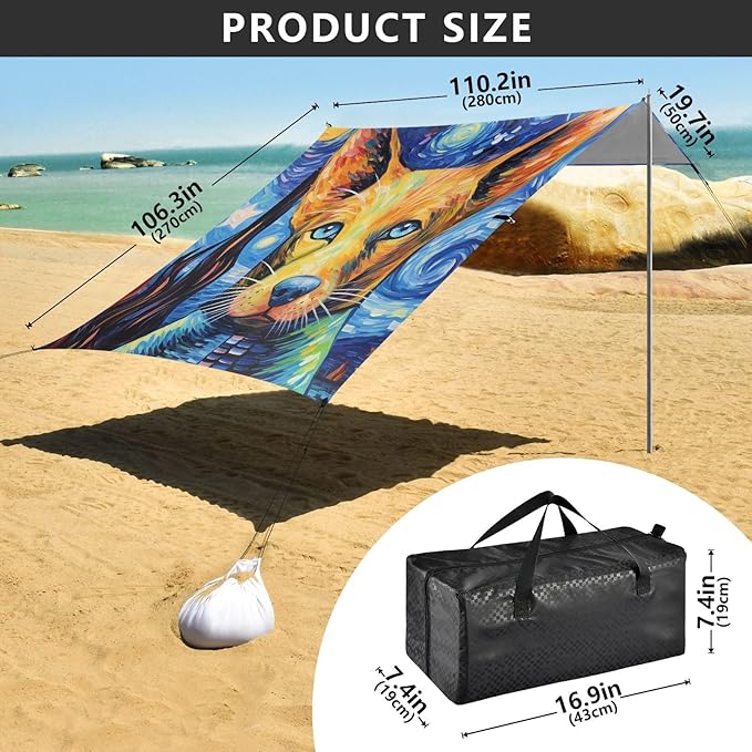 ALAZA Watercolor Dogs Starry Night Galaxy Beach Tent Sun Shelter Portable Canopy Sunshade for Outdoor Camping Picnics Backyard Fun 10x9 ft