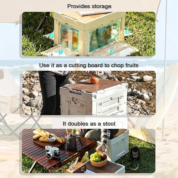 【5-Side Opening】60L Storage Bins with LidsPortable Foldable Storage Box Plastic Stackable Storage Bin for Camp Fishing Car RVOffice (White)