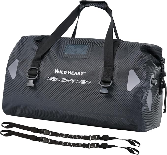 WILD HEART Waterproof Motorcycle Duffel Bag PVC500D Double-bottom With Rope Straps and Inner Pocket 40L 66L 100L for Kayaking Camping BoatingMotorcycle