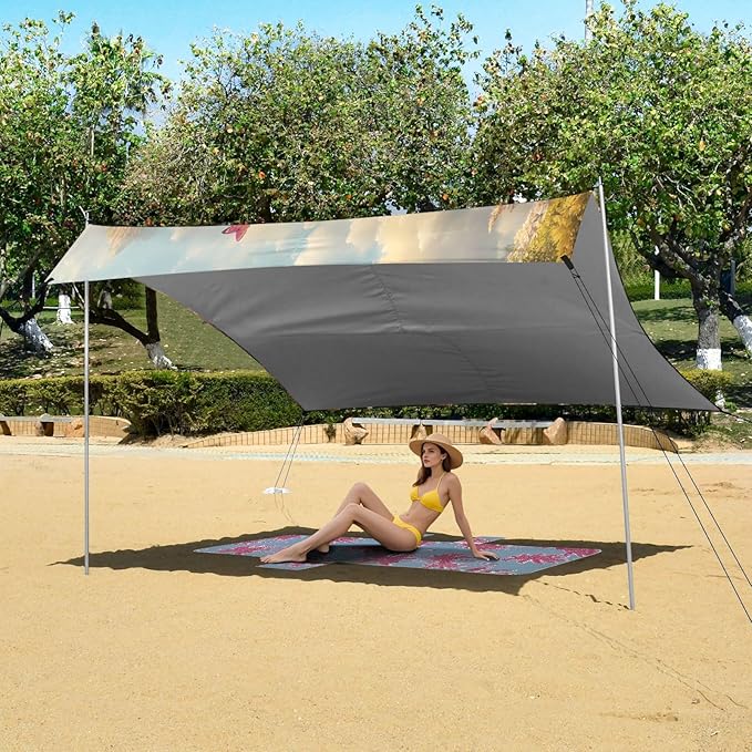 Spring Butterflies Landscape Beach Tent Sun Shelter Set UPF50+ UV Protection 10.5 x 9.19 FT Camping Shade Canopy with Sandbags Sand Anchors Carrying Bag and Others