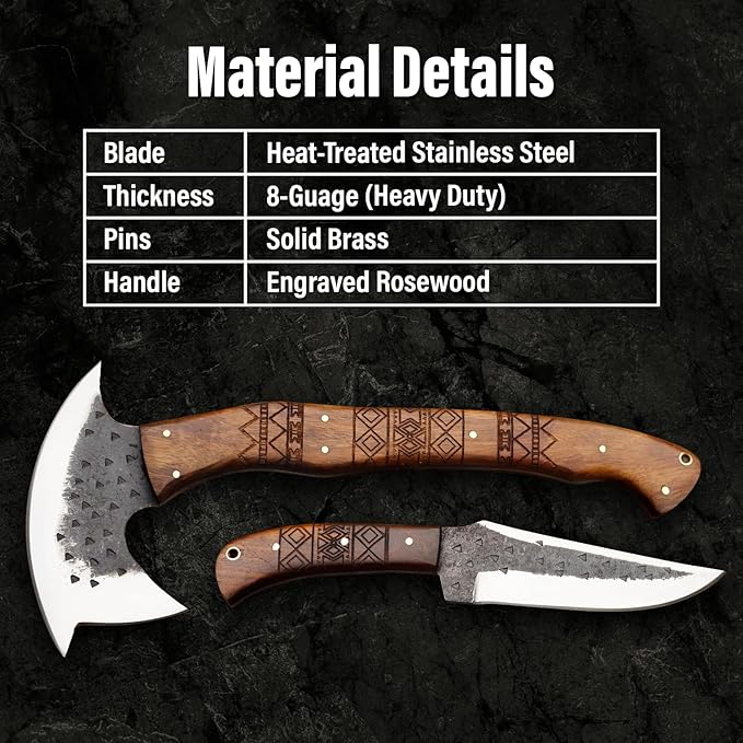 EdgeLandKnives® Hand Forged Tomahawk Throwing Axe and Bushcraft Knife Set Heavy Duty D2 Steel Tomahawk Throwing Axe and Bushcraft Knife Set with Leather Sheath Perfect Combo for Outdoorsmen (EL34)