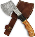 Armory Replicas™ Velocity in Target Throwing Axe - Full Tang Tomahawk with Damascus Steel Blade Cherry &amp Ash Wood Handle 9.5 Inches Overall Length Includes Genuine Leather Sheath