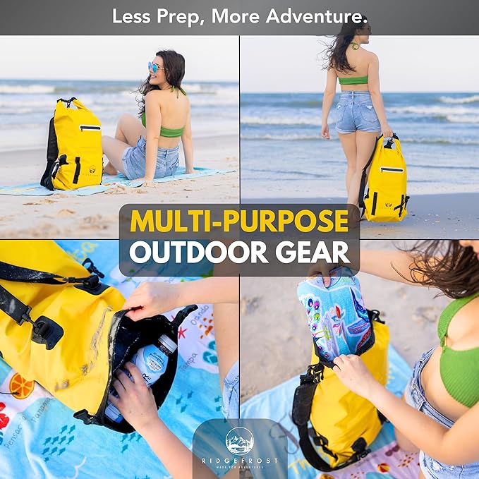 Yellow &amp Grey 20L Dry Bags - Pack of 2 | Waterproof w/2 Compartments | Dry Bags for Beach &amp More | Lightweight Roll-Top &amp Roll-Bottom backpack